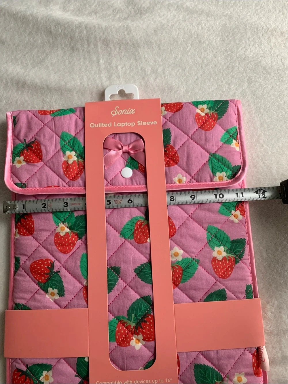 Sonix Pink Quilted Strawberry Print Laptop Sleeve